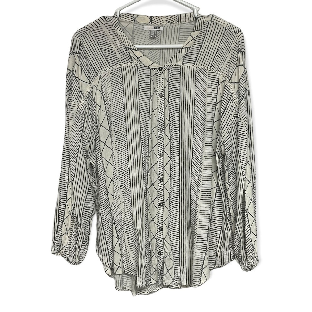 Amuse Society Black and White Boho Top Large